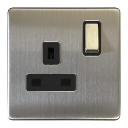 Picture of Terra 13A 1 Gang Double Pole Switched Socket Brushed Chrome with Black Insert 