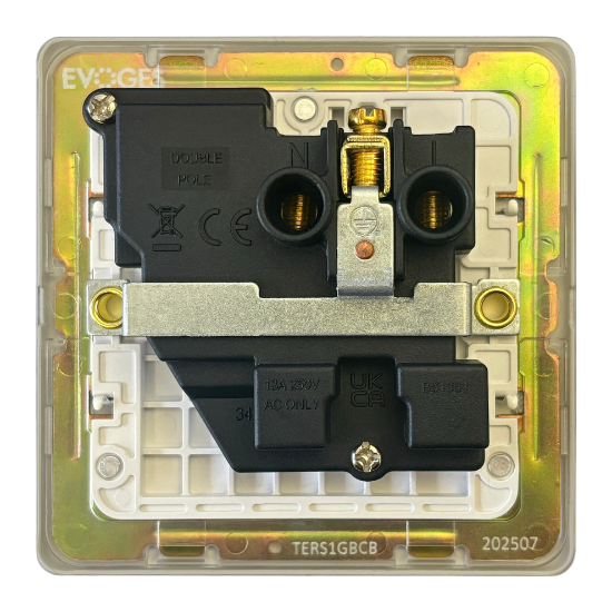 Picture of Terra 13A 1 Gang Double Pole Switched Socket Brushed Chrome with Black Insert 