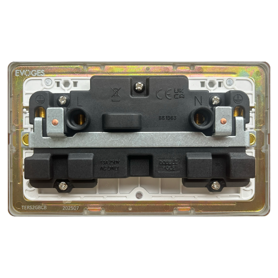 Picture of Terra 13A 2 Gang Double Pole Switched Socket Brushed Chrome with Black Insert 