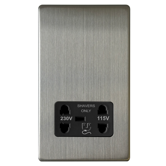 Picture of Terra Shaver Socket Dual 230V/115V Brushed Chrome with Black Insert 