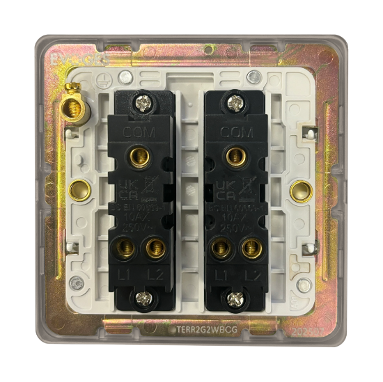 Picture of Terra 2 Gang 2 Way 10AX Single Pole Switch Brushed Chrome with Grey Insert 