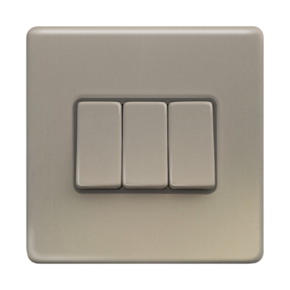 Picture of Terra 3 Gang 2 Way 10AX Single Pole Switch Brushed Chrome with Grey Insert