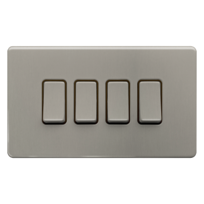 Picture of Terra 4 Gang 2 Way 10AX Single Pole Switch Brushed Chrome with Grey Insert