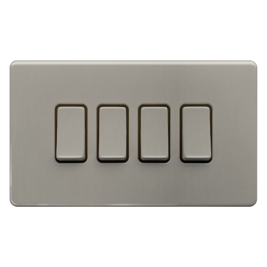 Picture of Terra 4 Gang 2 Way 10AX Single Pole Switch Brushed Chrome with Grey Insert