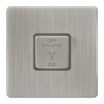 Picture of Terra 1 Gang 1 Way 3 Pole 10AX Fan Switch Brushed Chrome with Grey Insert