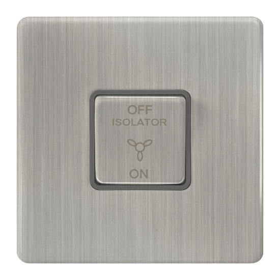 Picture of Terra 1 Gang 1 Way 3 Pole 10AX Fan Switch Brushed Chrome with Grey Insert