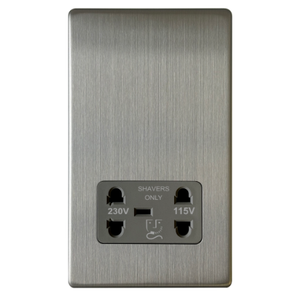 Picture of Terra Shaver Socket Dual 230V/115V Brushed Chrome with Grey Insert  