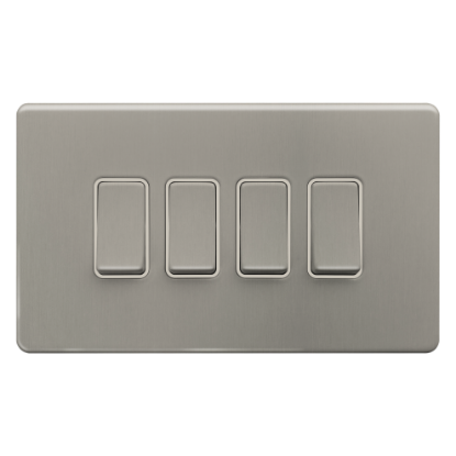 Picture of Terra 4 Gang 2 Way 10AX Single Pole Switch Brushed Chrome with White Insert 