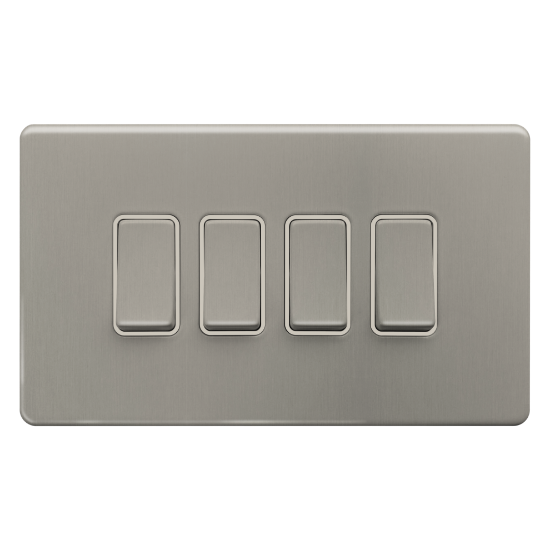 Picture of Terra 4 Gang 2 Way 10AX Single Pole Switch Brushed Chrome with White Insert 