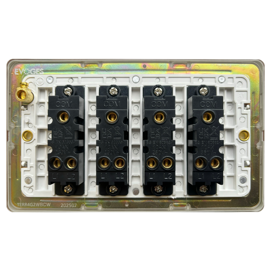 Picture of Terra 4 Gang 2 Way 10AX Single Pole Switch Brushed Chrome with White Insert 