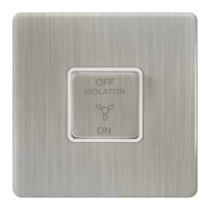 Picture of Terra 1 Gang 1 Way 3 Pole 10AX Fan Switch Brushed Chrome with White Insert 