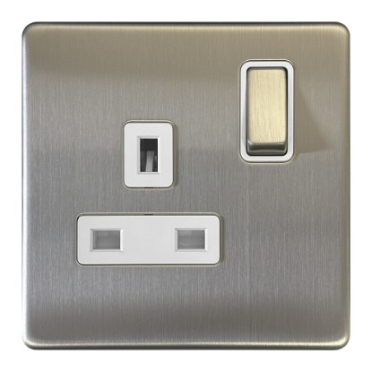Picture of Terra 13A 1 Gang Double Pole Switched Socket Brushed Chrome with White Insert  