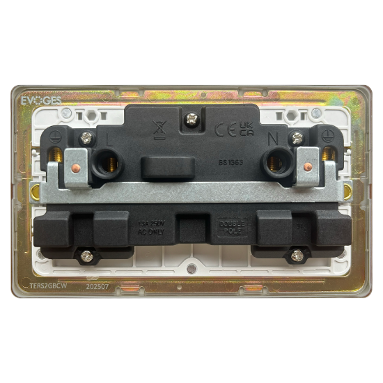 Picture of Terra 13A 2 Gang Double Pole Switched Socket Brushed Chrome with White Insert   