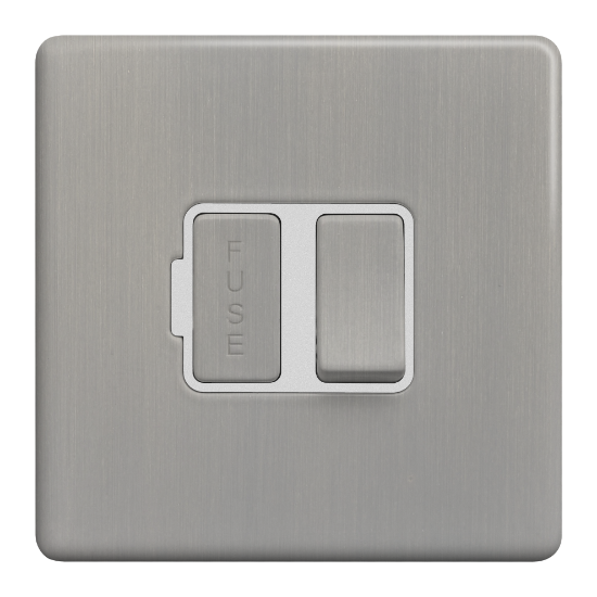 Picture of Terra 13A Switched Fused Connection Unit Brushed Chrome with White Insert