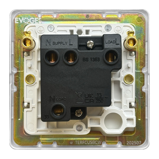 Picture of Terra 13A Switched Fused Connection Unit Brushed Chrome with White Insert