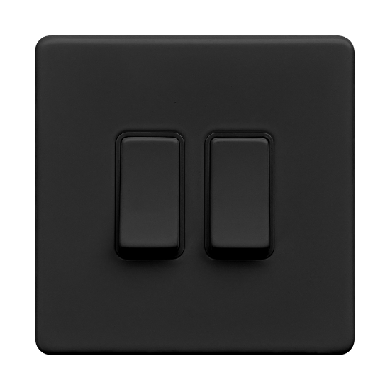 Picture of Terra 2 Gang 2 Way 10AX Single Pole Switch Matt Black 