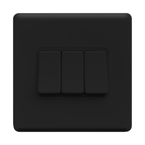 Picture of Terra 3 Gang 2 Way 10AX Single Pole Switch Matt Black