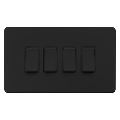 Picture of Terra 4 Gang 2 Way 10AX Single Pole Switch Matt Black