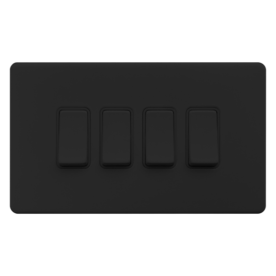 Picture of Terra 4 Gang 2 Way 10AX Single Pole Switch Matt Black