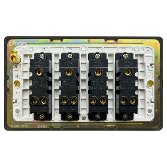 Picture of Terra 4 Gang 2 Way 10AX Single Pole Switch Matt Black