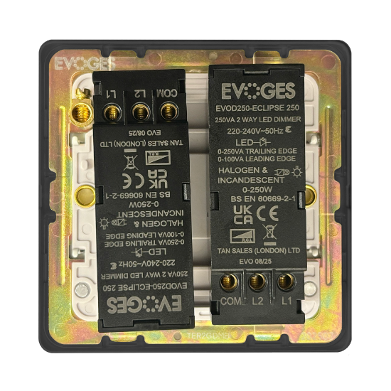 Picture of Terra 250VA 2 Gang Push Dimmer Switch Matt Black