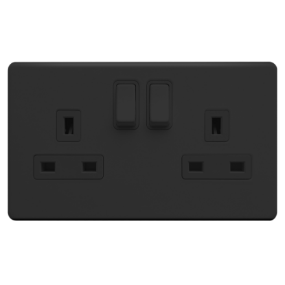 Picture of Terra 13A 2 Gang Double Pole Switched Socket Matt Black