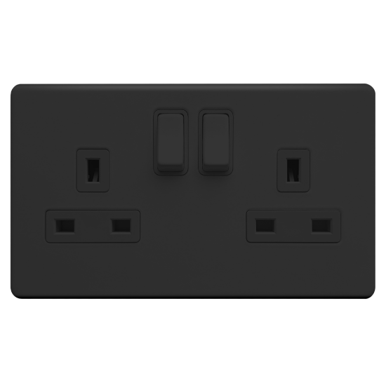Picture of Terra 13A 2 Gang Double Pole Switched Socket Matt Black
