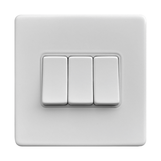 Picture of Terra 3 Gang 2 Way 10AX Single Pole Switch Matt White