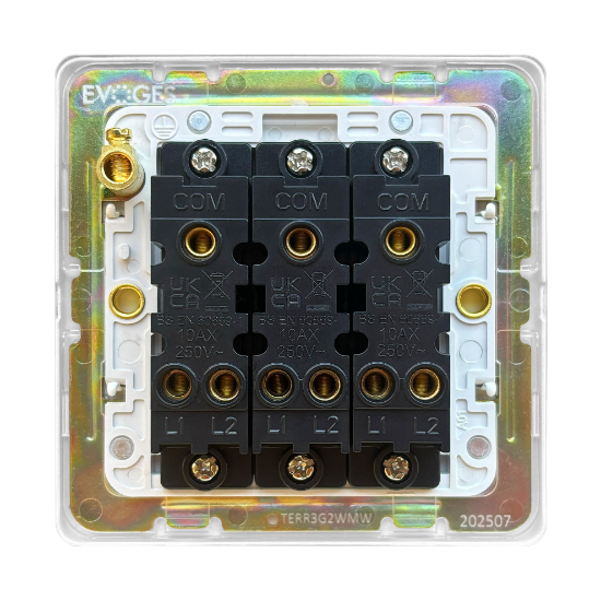 Picture of Terra 3 Gang 2 Way 10AX Single Pole Switch Matt White