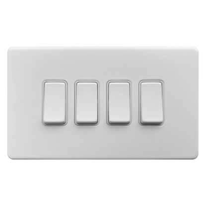 Picture of Terra 4 Gang 2 Way 10AX Single Pole Switch Matt White