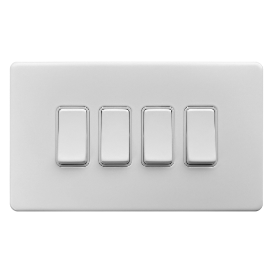Picture of Terra 4 Gang 2 Way 10AX Single Pole Switch Matt White