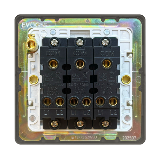 Picture of Terra 3 Gang 2 Way 10AX Single Pole Switch Slate Bronze