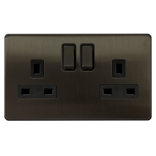 Picture of Terra 13A 2 Gang Double Pole Switched Socket Slate Bronze
