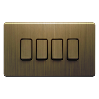 Picture of Terra 4 Gang 2 Way 10AX Single Pole Switch Antique Brushed Brass