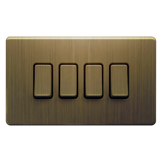 Picture of Terra 4 Gang 2 Way 10AX Single Pole Switch Antique Brushed Brass