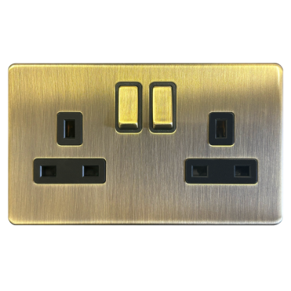 Picture of Terra 13A 2 Gang Double Pole Switched Socket Antique Brushed Brass